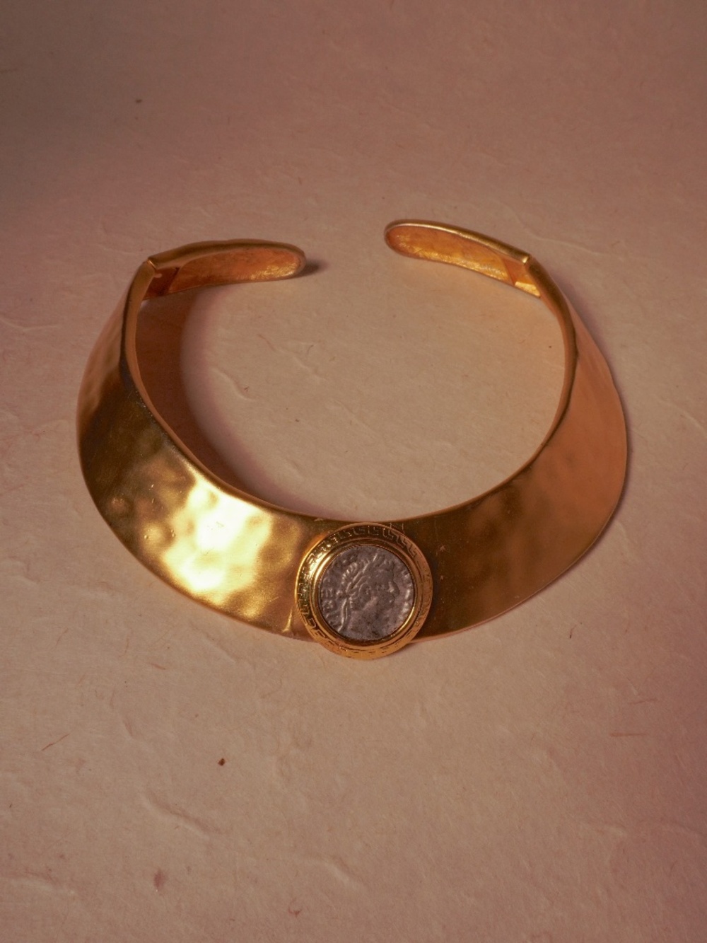 22. Vtg Givenchy Matte Gold Hinged Collar w/ Coin